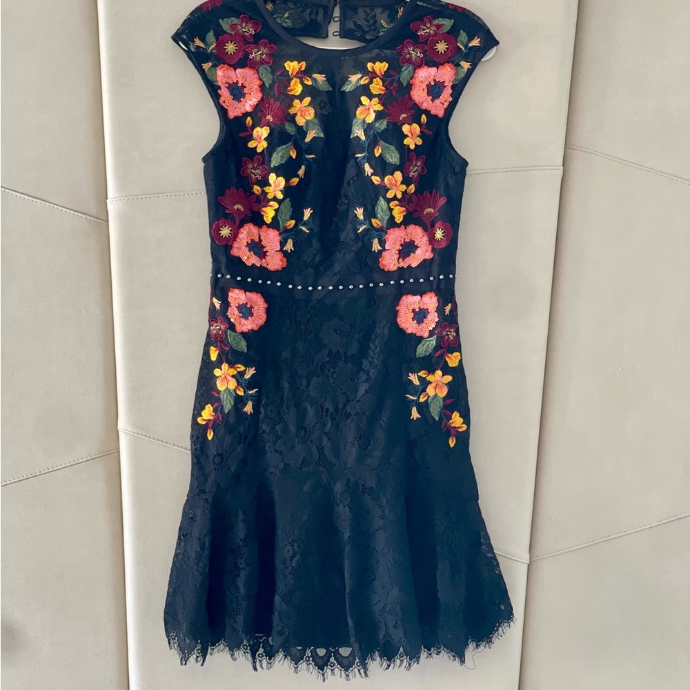 Karen Millen Black Lace Dress with Floral Embroidery